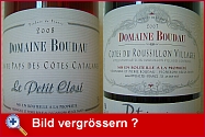 Etikettenansichten von DOMAINE BOUDAU Le Petit Closi 2008 Rosé und DOMAINE BOUDAU Patrimoine 2007 Côtes du Roussillon Villages